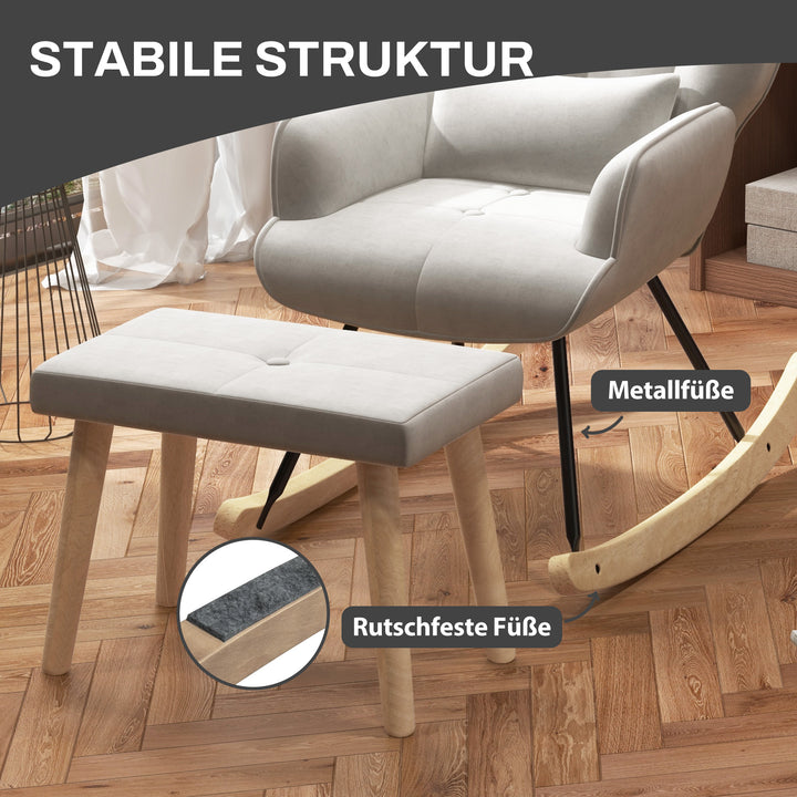 Gyngestol med skammel, polstret, høj ryg, fløjlslook, op til 150 kg, cremehvid