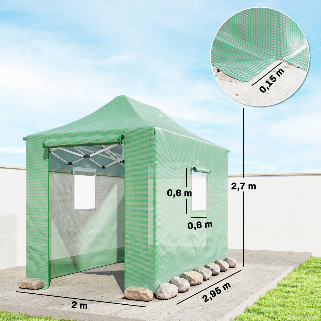 Pop-up drivhus ca. 200x300x270 cm, foldbart foliedrivhus med skråtag, lynlåsdøre og vinduer