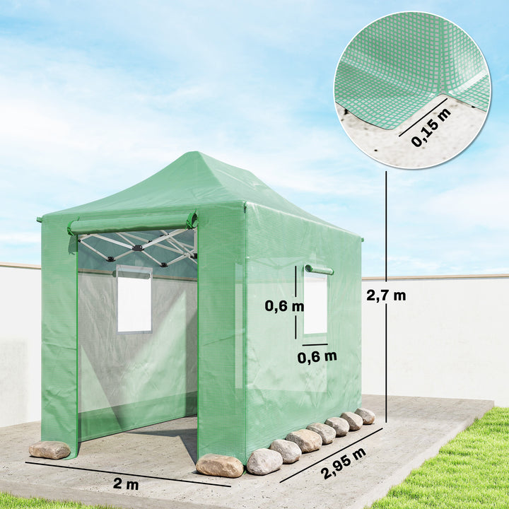 Pop-up drivhus ca. 200x300x270 cm, foldbart foliedrivhus med skråtag, lynlåsdøre og vinduer