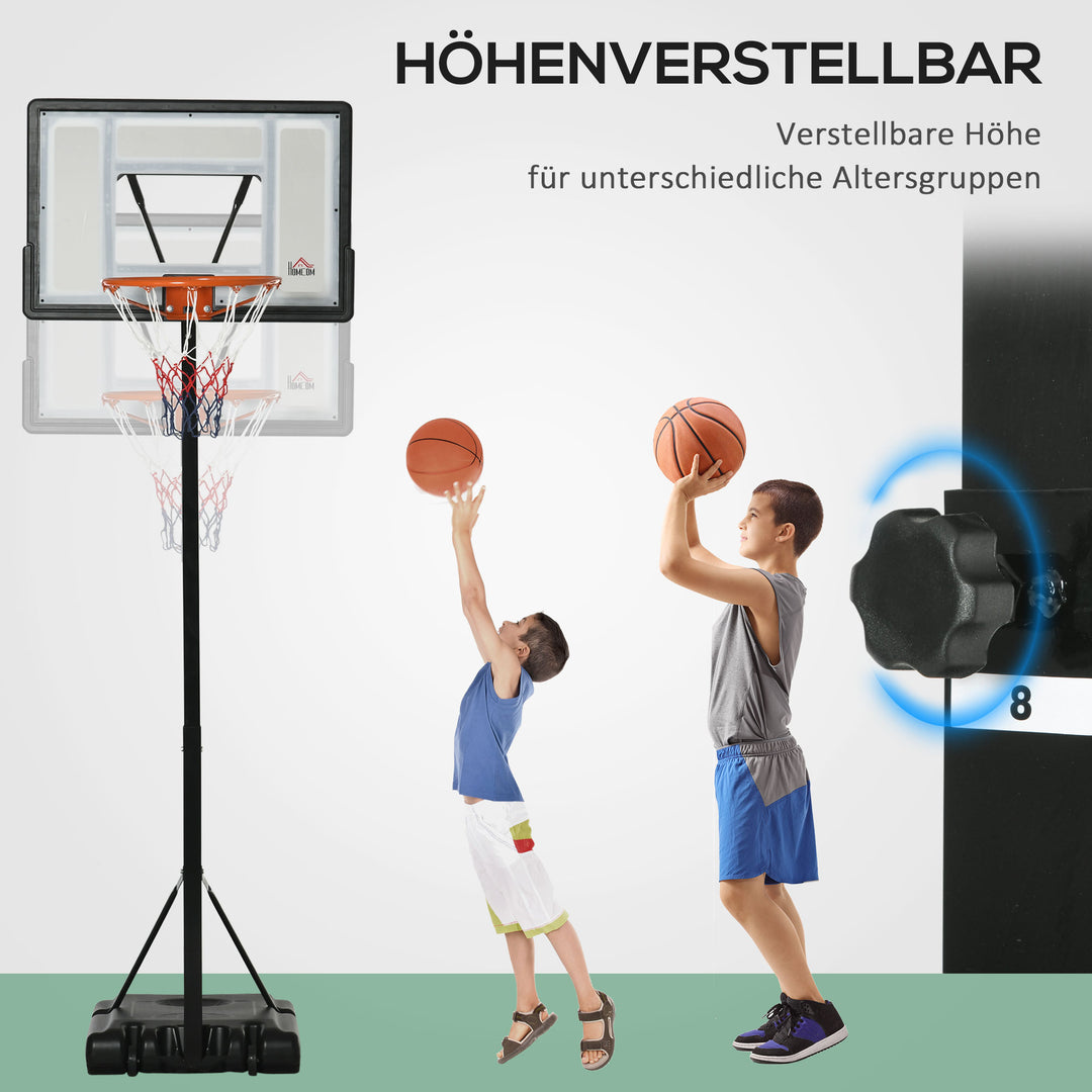 Basketballstativ med hjul, rullelig, 210-260 cm højdejusterbar, basketballkurv med stativ, egnet til indendørs og udendørs brug, stål, plastik, sort
