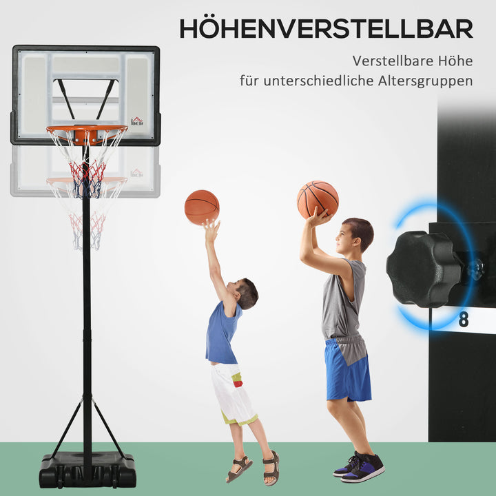 Basketballstativ med hjul, rullelig, 210-260 cm højdejusterbar, basketballkurv med stativ, egnet til indendørs og udendørs brug, stål, plastik, sort