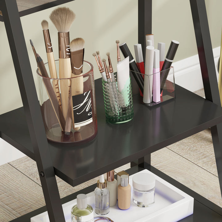 Rullespejl i fuld længde med 2 hylder og 4 hjul, til soveværelse, stue, entré, sort