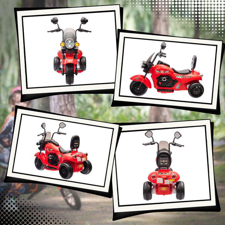 Elektrisk børnemotorcykel, 3 hjul, 6v batteridrevet, forlygte, musik, til børn i alderen 3-6, rød