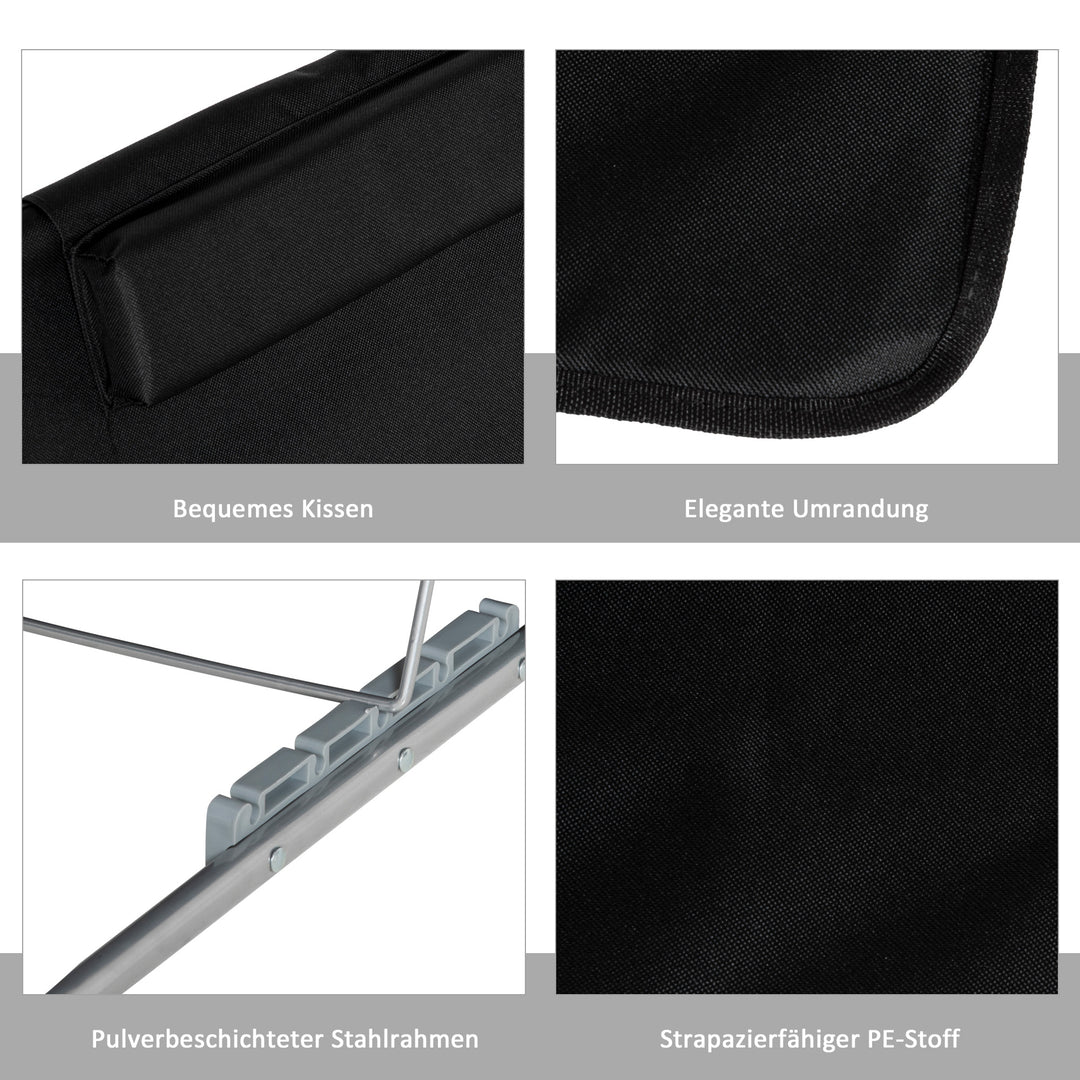 Strandstol, solseng, havestol, foldbar, justerbar ryglæn, sidelomme, 48 cm x 134 cm x 33-43 cm, sort