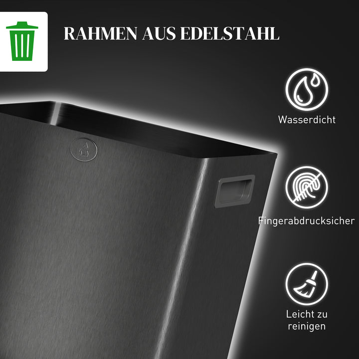 2 x 15 L dobbelte affaldsbeholdere, pedalåbning, nem at rengøre, rustfrit stål, plastik, sort