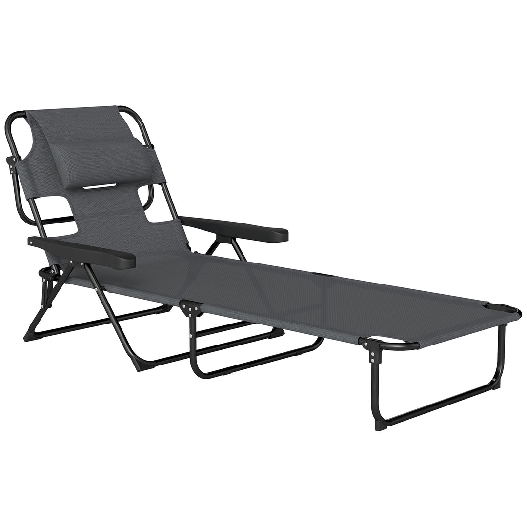 Solseng, havestol, afslapningsstol, foldbar, vejrbestandig, 194 cm x 72 cm x 89 cm, sort + mørkegrå