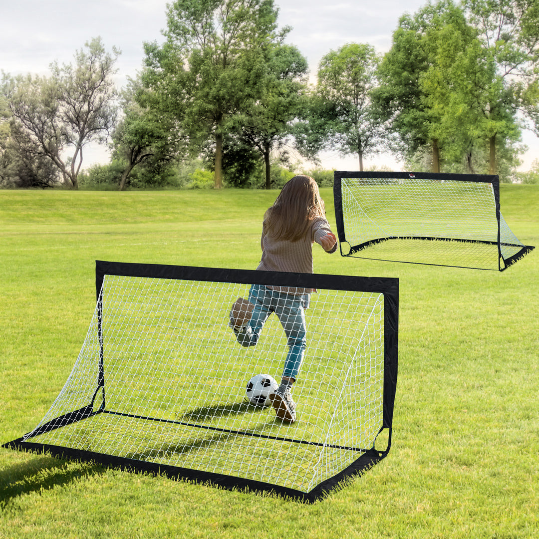 Fodboldmål sæt med 2 foldbare 183 x 90 x 90 cm fodboldmål med bæretaske vejrbestandige udendørs fodboldmål til voksne fodboldmål til have træning fritid sort