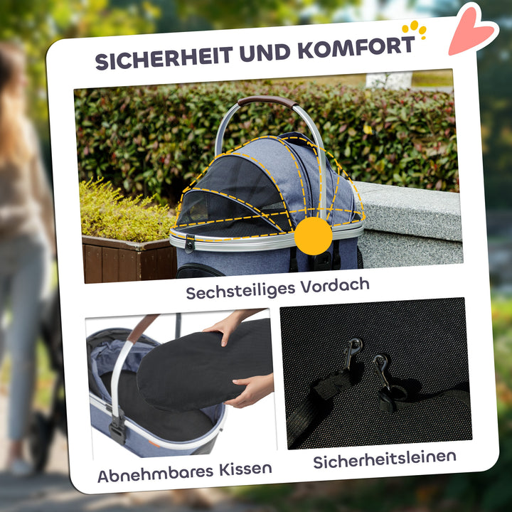 Hundeklapvogn 3 i 1 hundeklapvogn sammenklappelig til katte op til 10 kg katteklapvogn med pude kopholder mørkeblå