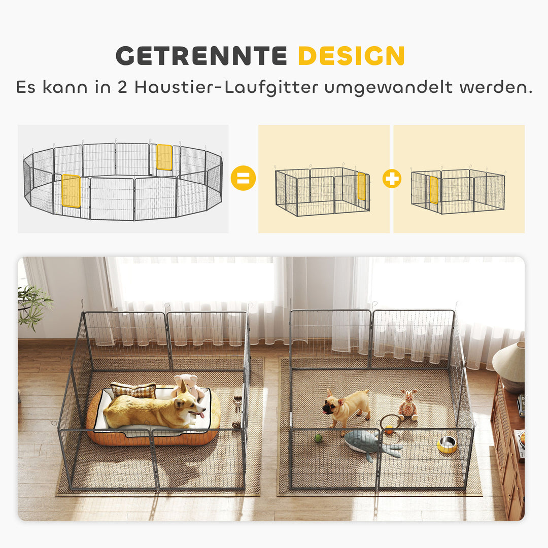 Hvalpegård, 16-delt foldbar hvalpegård med dør til små og mellemstore hunde, 3,2 x 3,2 x 0,8 m, grå