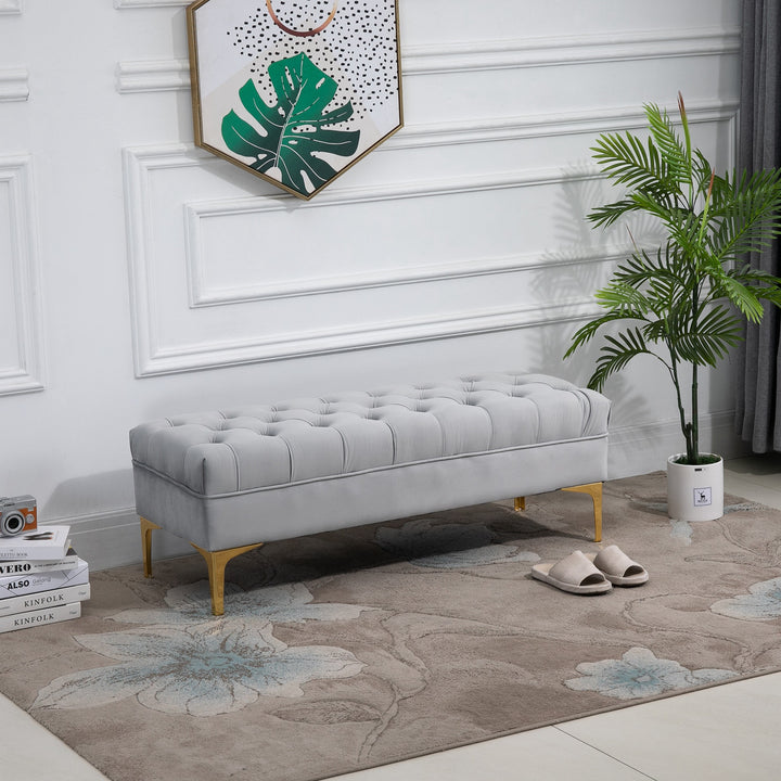 Bænk sengebænk skobænk med hævede ben soveværelse velour lysegrå