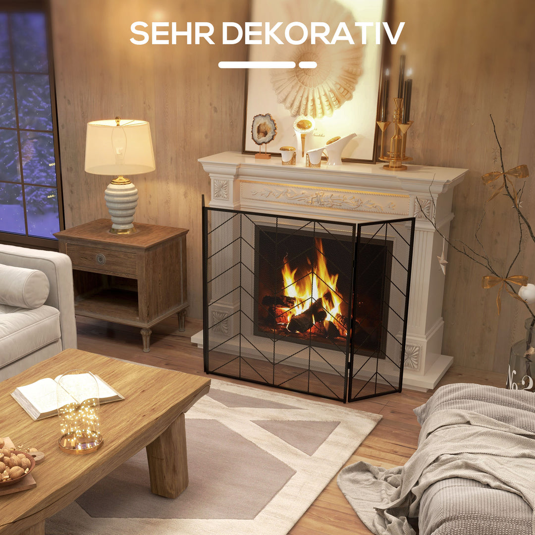 Gnistbeskyttelse til pejse, elegant gnistfanger, foldbar, belagt, sort, 135 x 85 cm