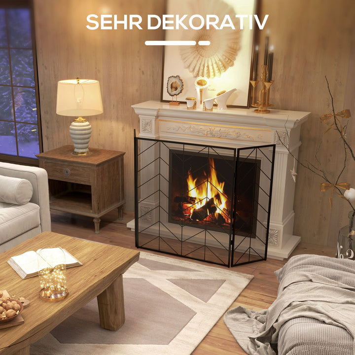 Gnistbeskyttelse til pejse, elegant gnistfanger, foldbar, belagt, sort, 135 x 85 cm