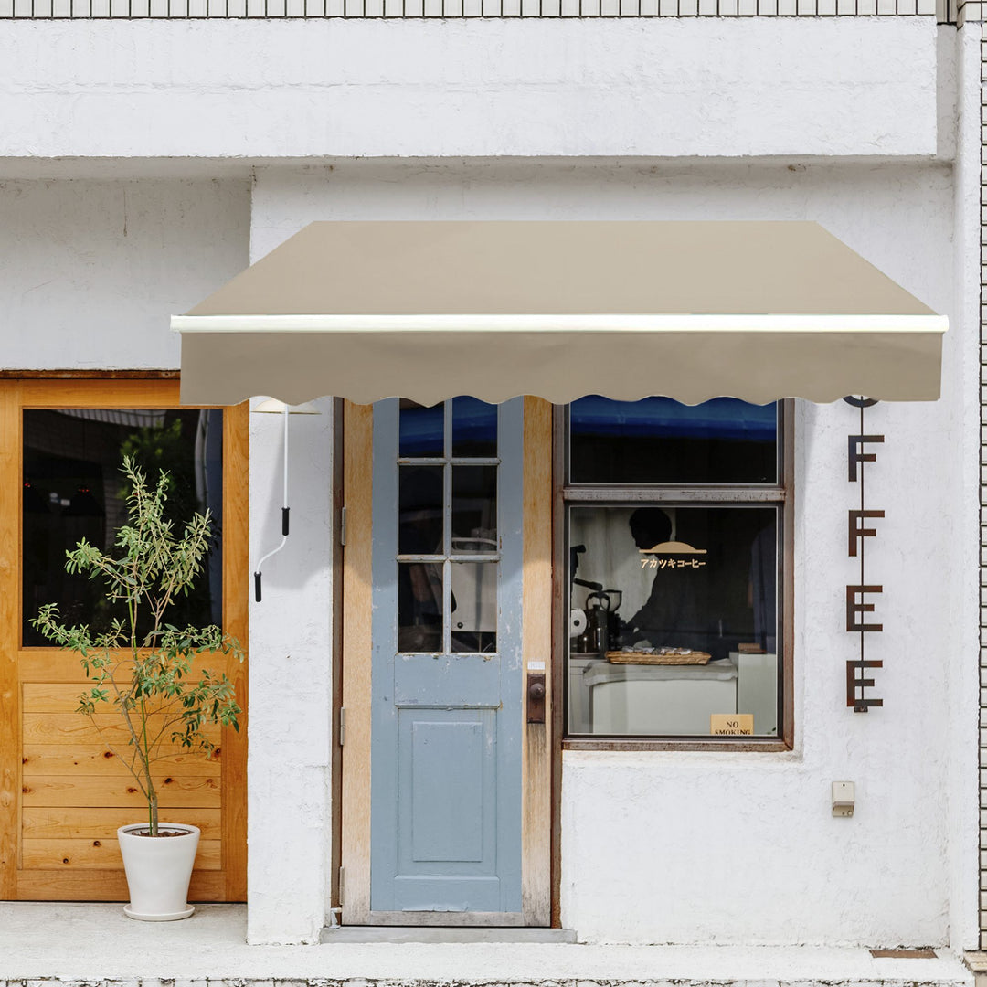 Markise med leddelt arm, justerbar klemme, terrassemarkise, 3,95 x 3 m solafskærmning med håndsving, balkonmarkise, beige