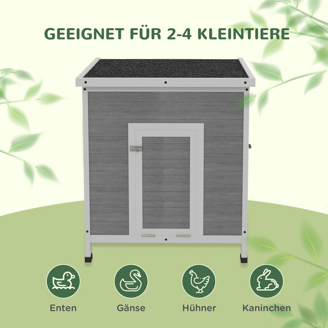 Andehus i træ med asfalttag, aftageligt gulv, sidedør, hønsehus med ventilationshuller, vejrbestandigt, gåsehus, hønsehus, lysegrå, 63 x 82 x 76 cm