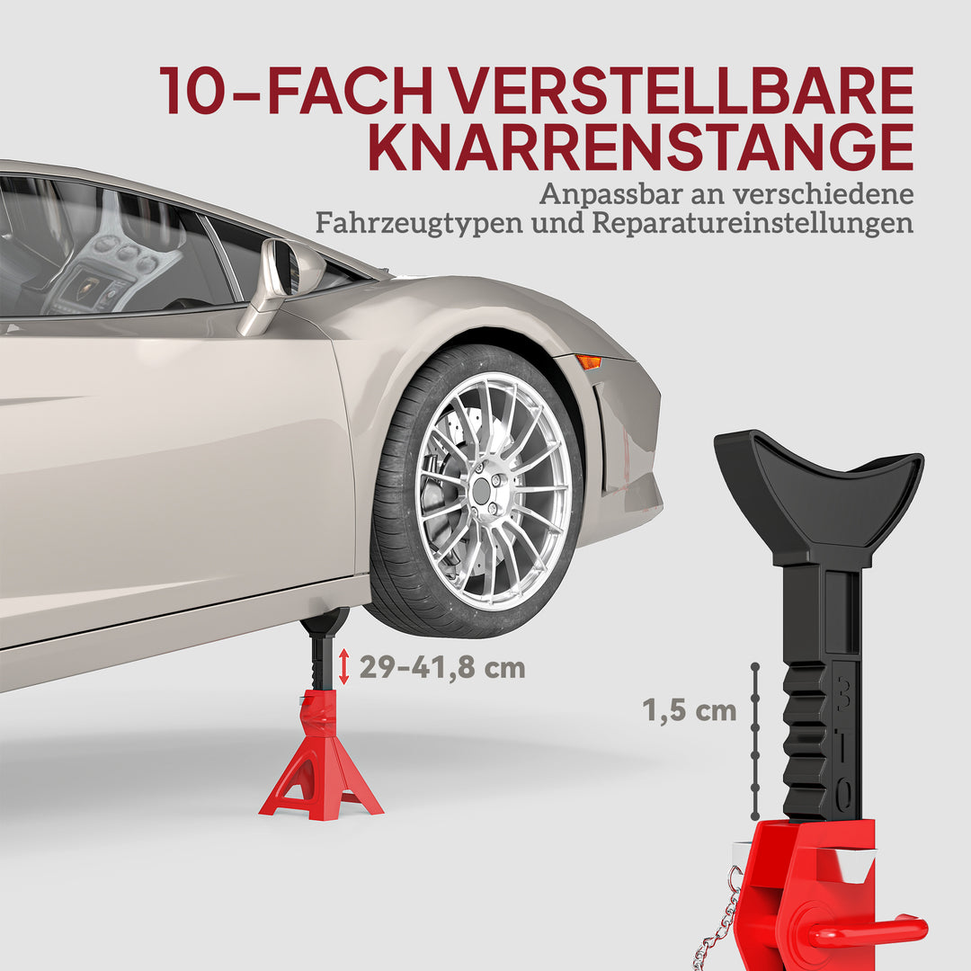 Donkraft 3 tons lasteevne 2 stk. støtteben inklusive sikkerhedsnål 10 niveauer højdejusterbar rød
