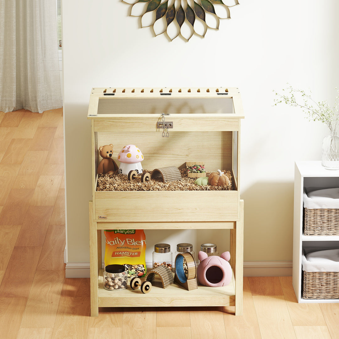 Hamsterbur 2-lags gnaverbur til små dyr med foldelåg, stor 83,2 x 50 x 103 cm naturtræ