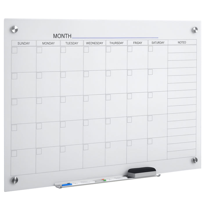 Whiteboard whiteboardkalender til organisering af ferieplaner og månedlig planlægning inklusive 1 penholder, 4 tuscher og viskelæder 90 x 60 cm