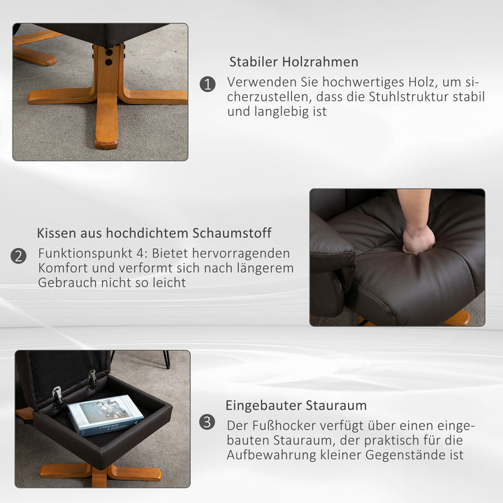 Afslappende lænestol med lænefunktion massagestol med fodskammel tv-stol tv-stol 145° vipbar lænestol ergonomisk stol med 10 vibrationspunkter kunstlæder brun 80 x 86 x 99 cm