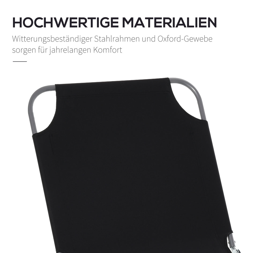 Solseng, foldbar, justerbar ryglæn, rustfri metalramme, 187 x 55 x 24 cm, sort