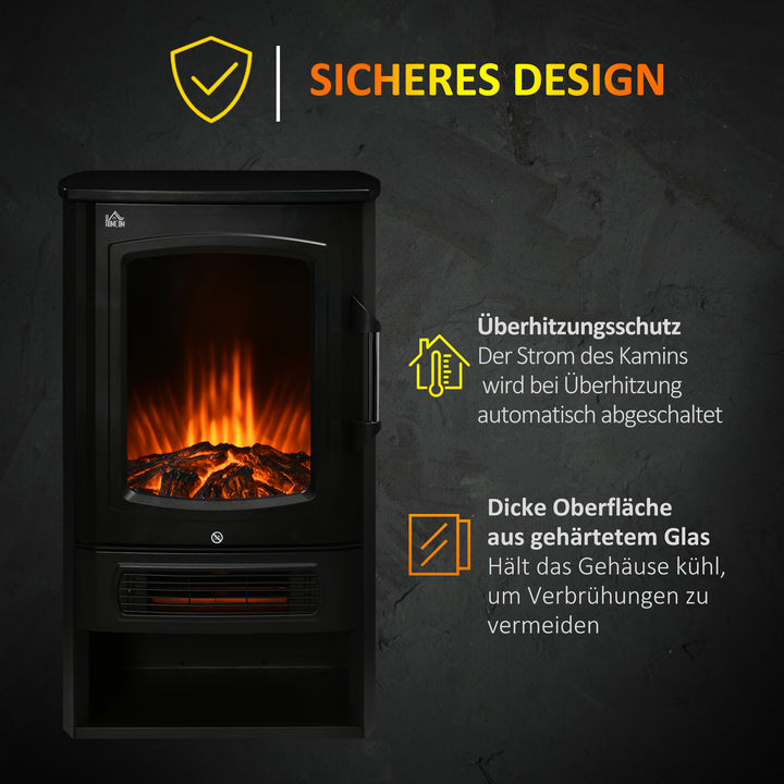 Elektrisk pejs, realistiske flammer, 2 varmeindstillinger, overophedningsbeskyttelse, stål, sort, 44,5 x 32 x 74 cm
