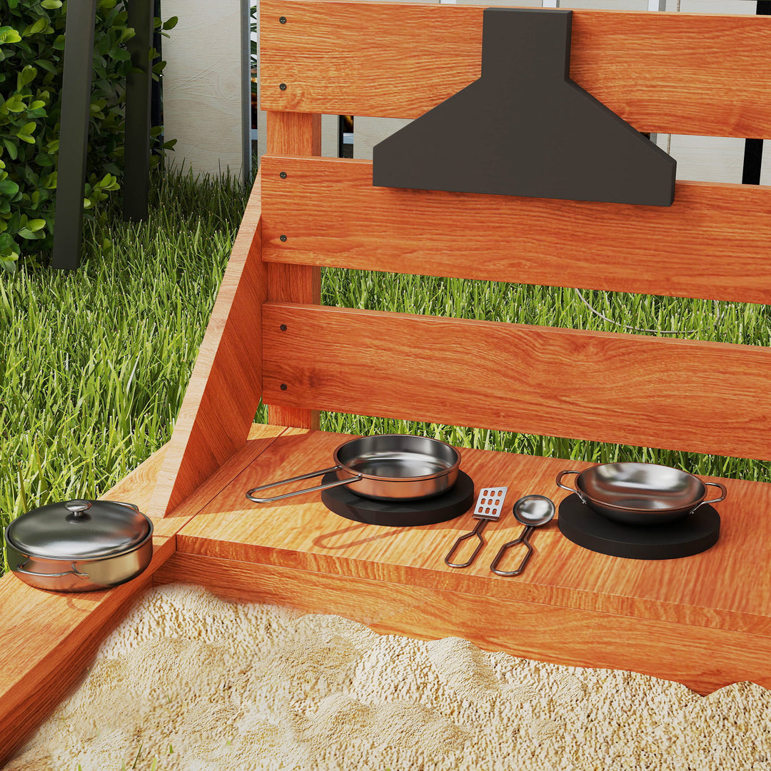 Sandkasse med soltag, piratskib, inklusive børnekøkkenlegesæt, massivt træ, 180 x 103 x 144,5 cm, grøn