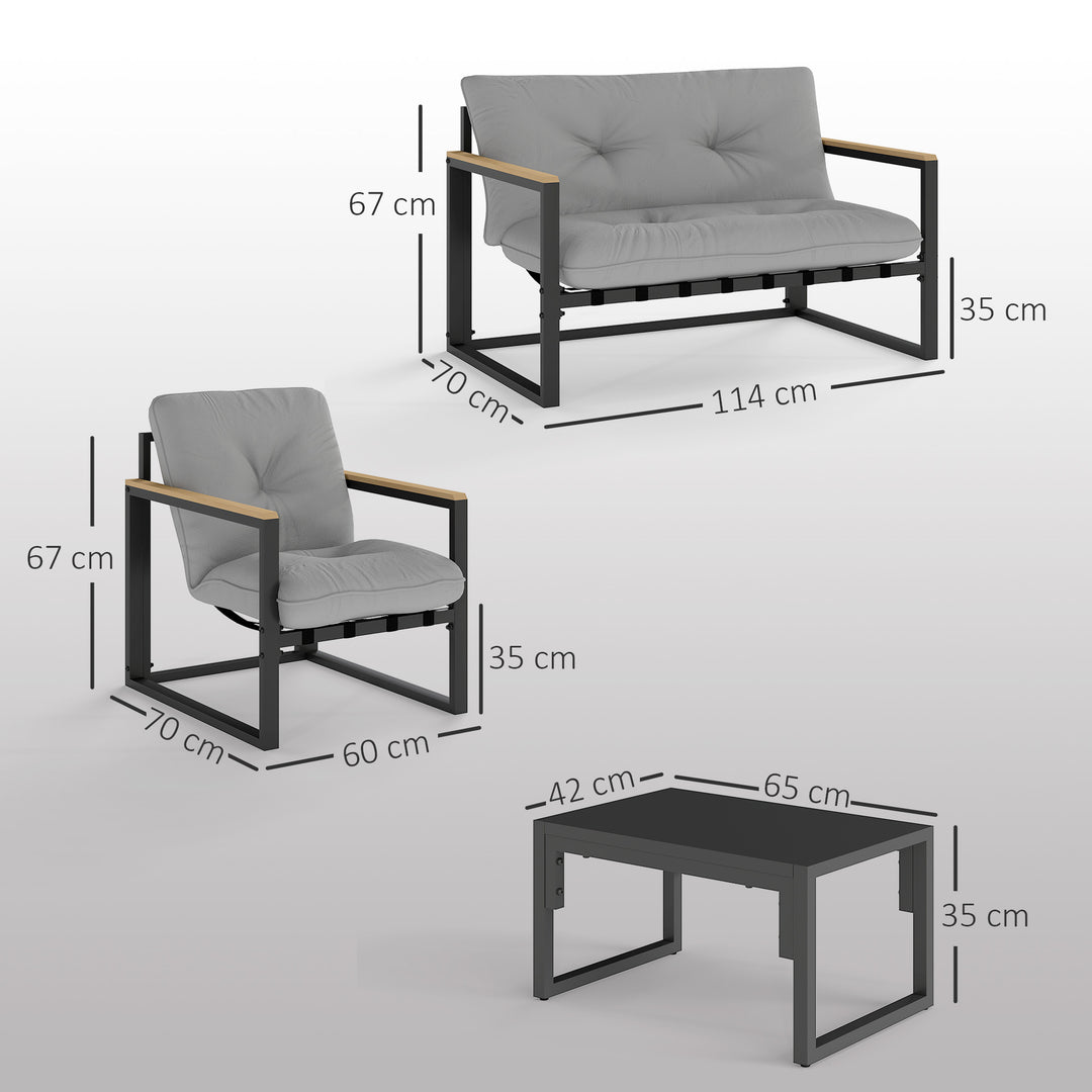 Havemøbelsæt til 4 personer, vejrbestandigt balkonmøbelsæt med 2-personers sofa, lænestol, sædehynder, lysegrå
