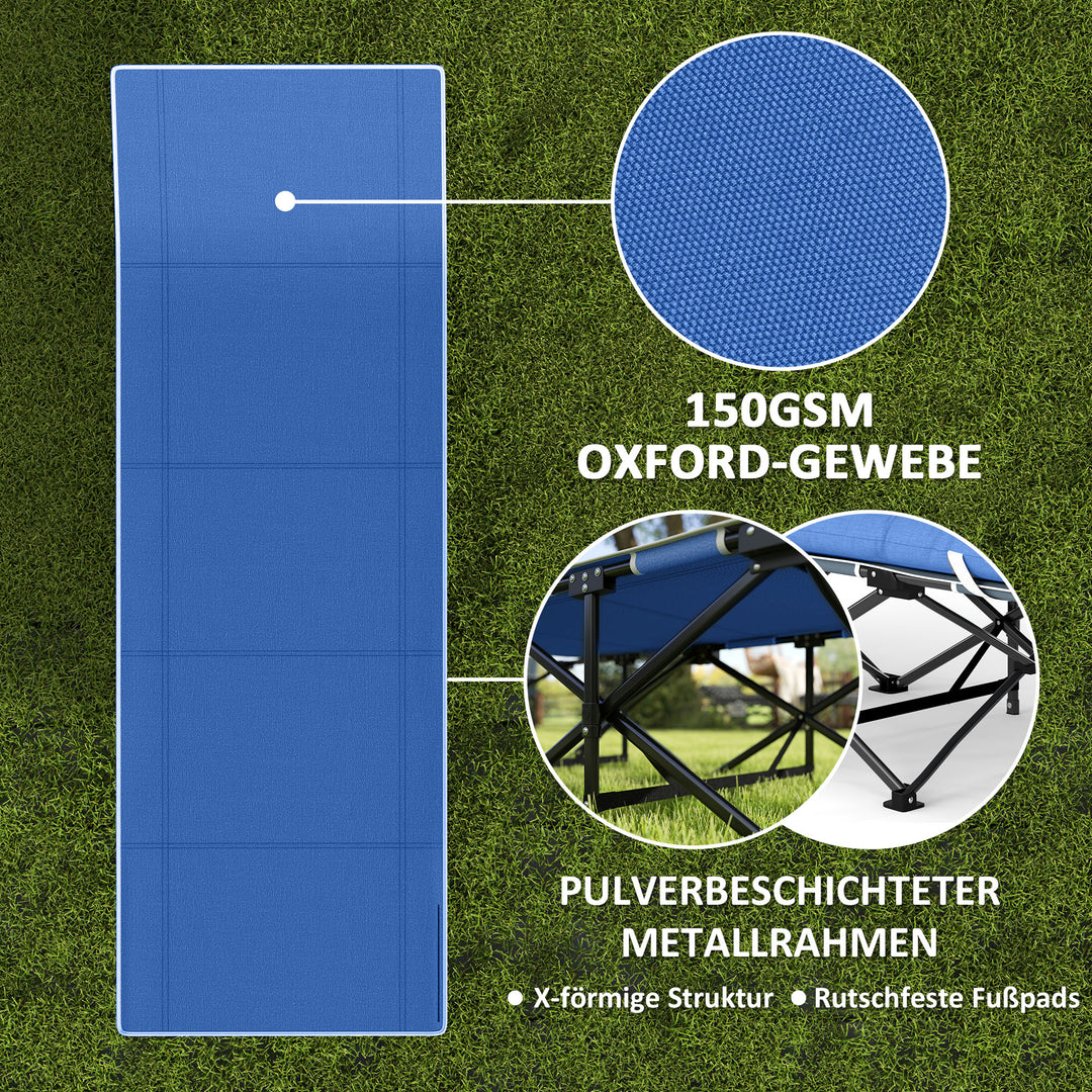 Sammenklappelig feltseng med madras, pude, sidelomme, 190 x 65 x 37 cm, op til 150 kg, mørkeblå