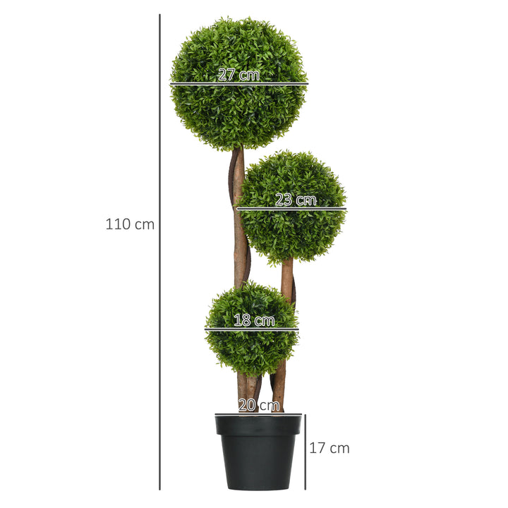 Stor kunstig buksbom, 110 cm, UV-bestandig kunstig plante med 3 kugler til stue, soveværelse, kontor, have