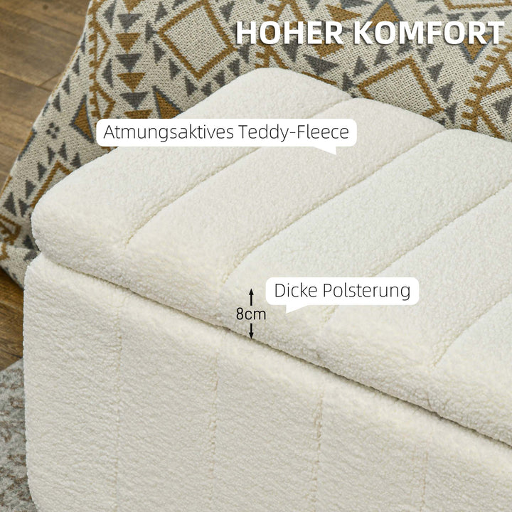 Polstret bænk, sengebænk med opbevaring, lasteevne op til 120 kg, 102x45x46 cm, cremehvid