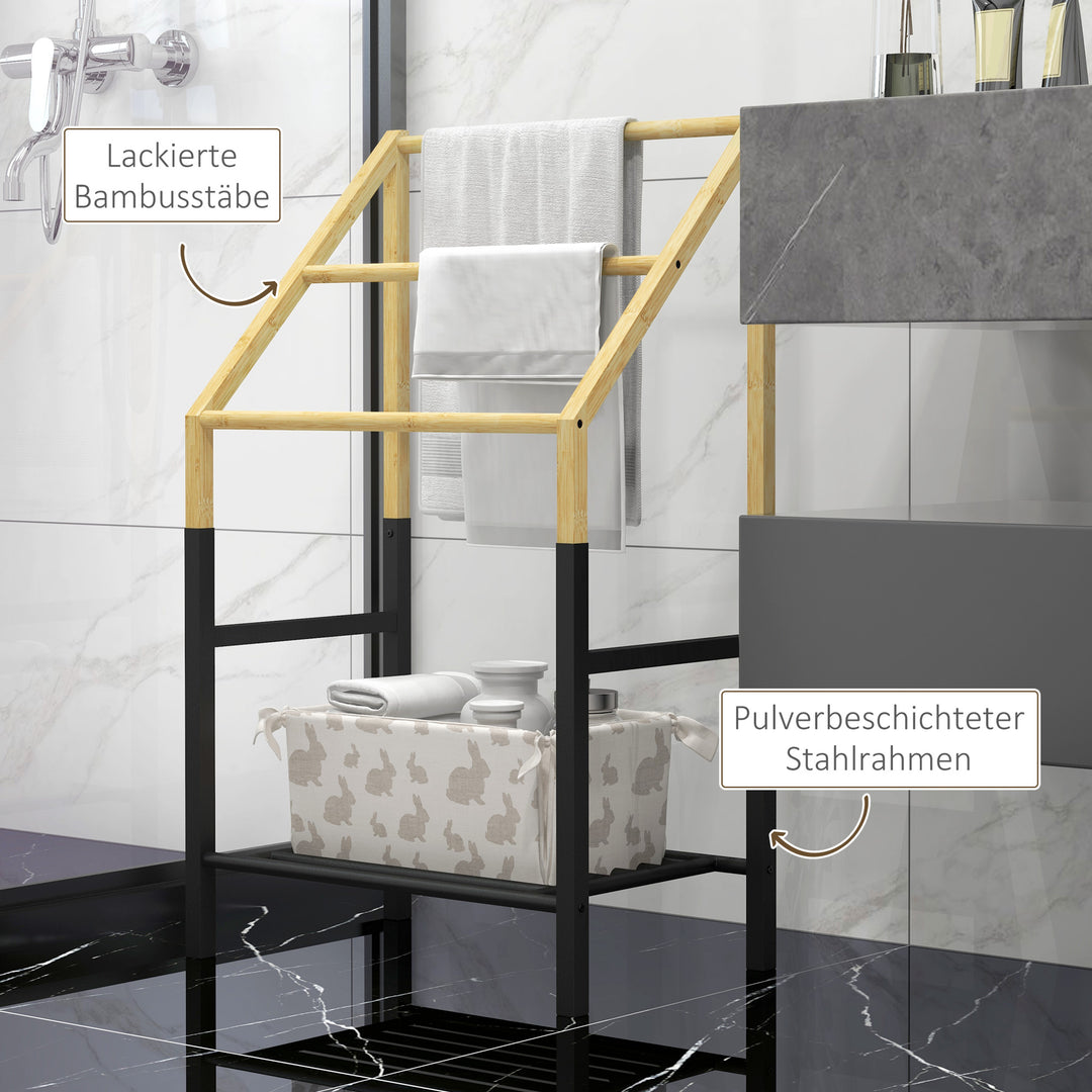 Håndklædetørrer, fritstående, 3 stænger, 51x31x85,5cm, sort/naturfarvet