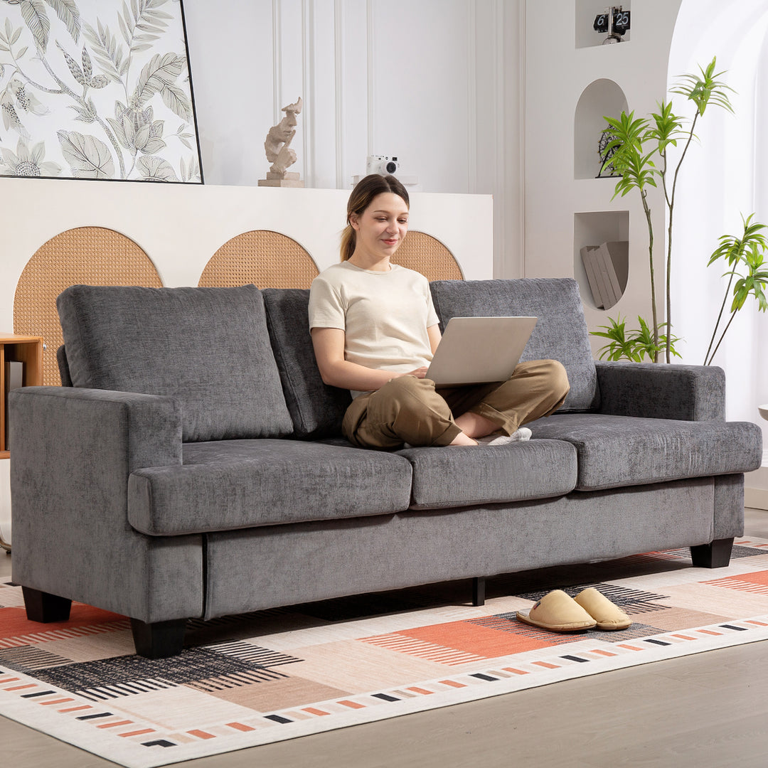 3-personers sofa, stuesofa til 3 personer, stofbetræk, stålstel, polstret sofa, grå