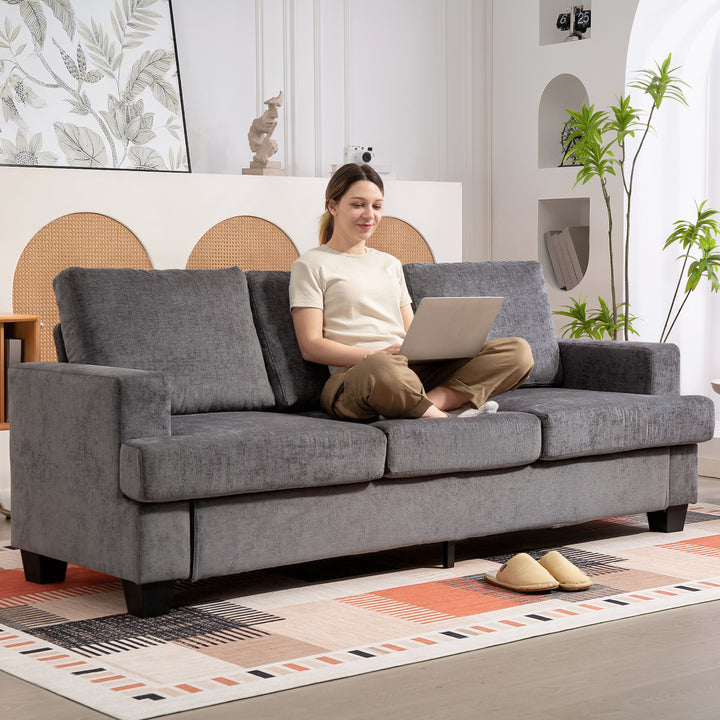3-personers sofa, stuesofa til 3 personer, stofbetræk, stålstel, polstret sofa, grå