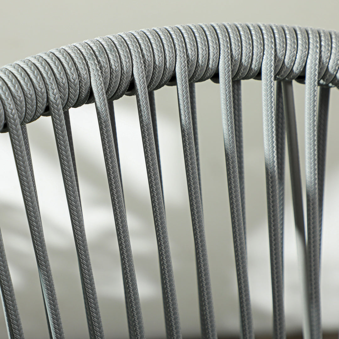 Havemøbelsæt, 2 stole og 1 bord med glasplade, rattan-look, vejrbestandig, metalstel, grå