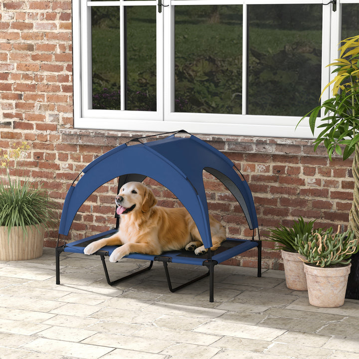 Udendørs hundeseng, vejrbestandig, hævet ramme, 106 x 76 x 94 cm, mørkeblå