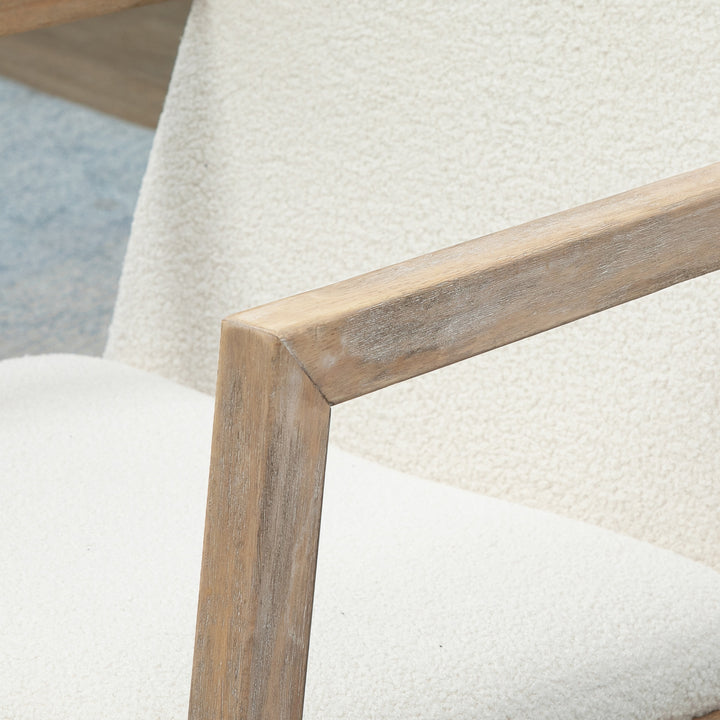 Gyngestol med træramme, polstret afslapningsstol, lænestol, stuestol, loungestol med polstret sæde, gummi, træ, cremehvid, 60 x 81 x 71 cm