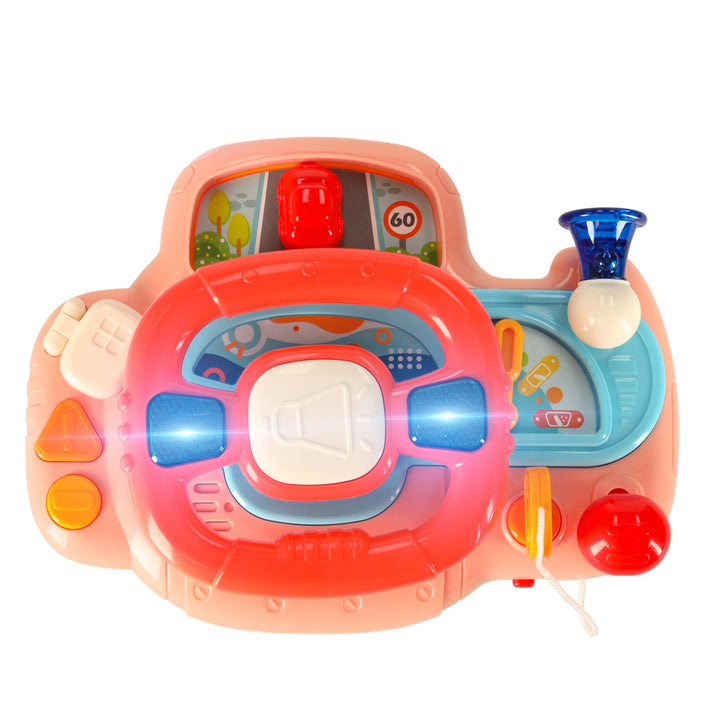 Interaktivt legetøjsrat til børn fra baby til småbørn til klapvognssimulator med musiklyde, pink