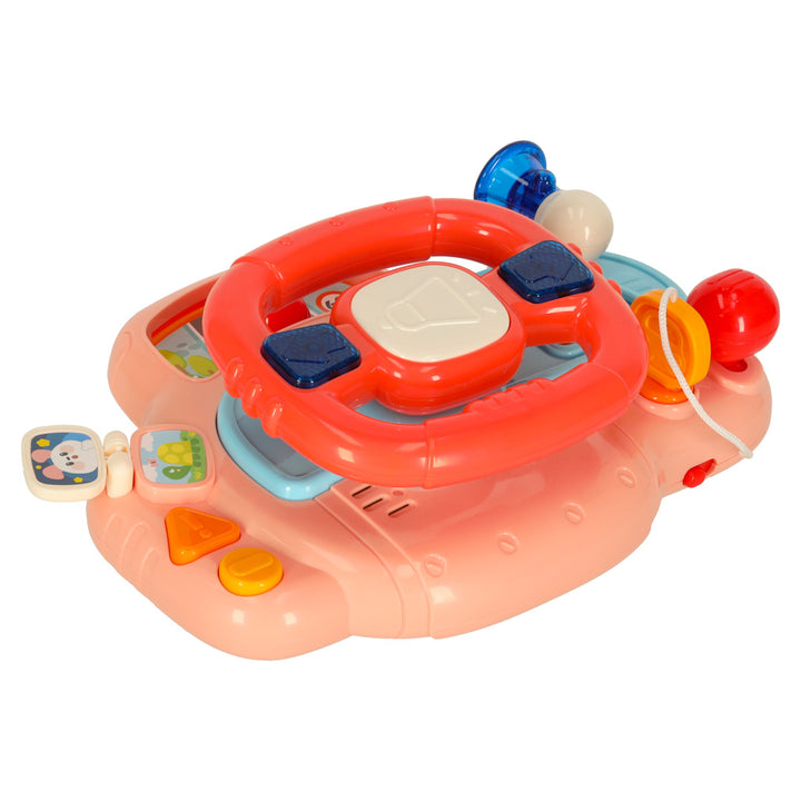 Interaktivt legetøjsrat til børn fra baby til småbørn til klapvognssimulator med musiklyde, pink