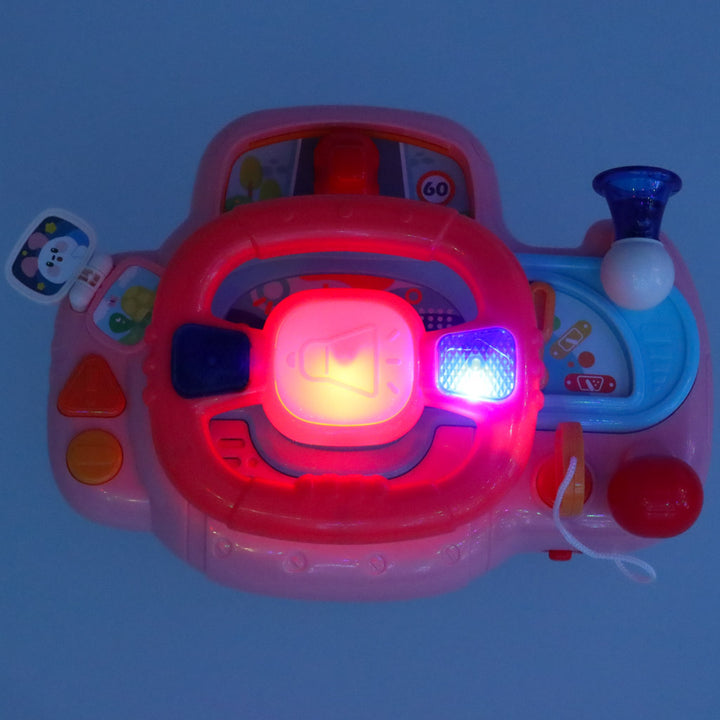 Interaktivt legetøjsrat til børn fra baby til småbørn til klapvognssimulator med musiklyde, pink