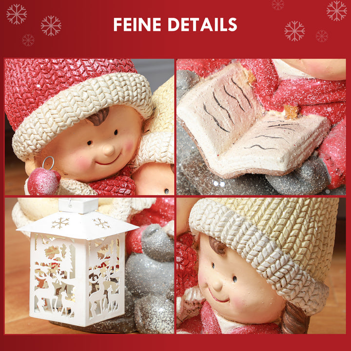 Julenisse med bog og lanterne, led, batteridrevet, 30 x 23 x 45 cm