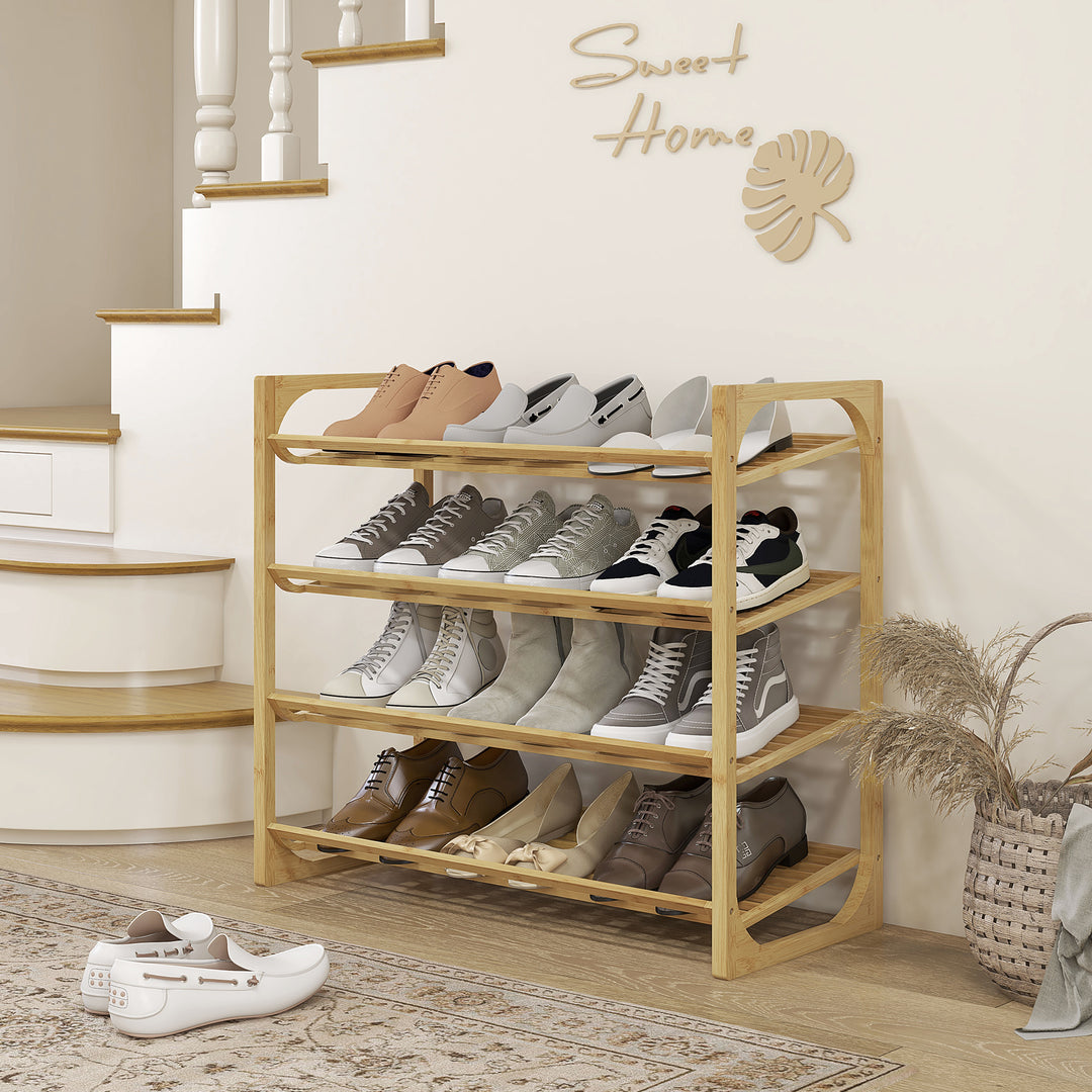 Skohylde i bambus, 15,5 cm hyldehøjde, ventileret lameldesign, 76 x 33 x 67 cm, naturlig trælook
