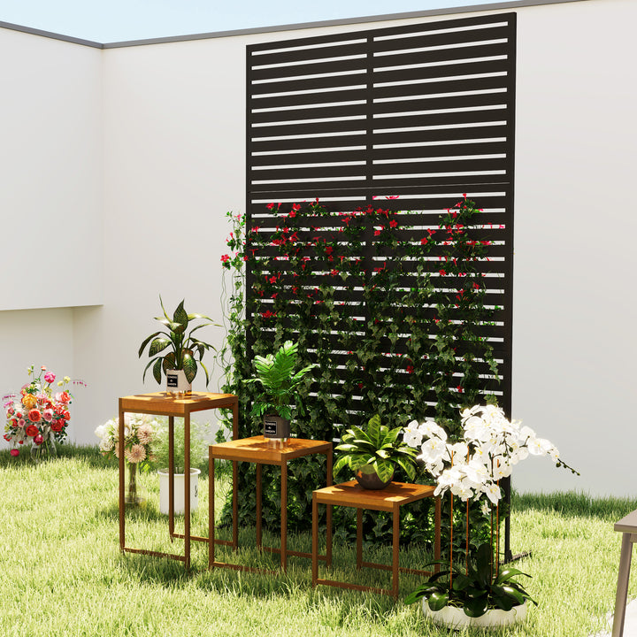Udendørs metalrumdeler, lameldesign, dekorativ rumdeler til terrasse, have, balkon, sort