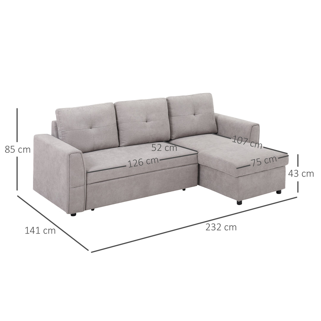 3-personers sofa med sengefunktion, sovesofa med chaiselong, polstret sofa, grå