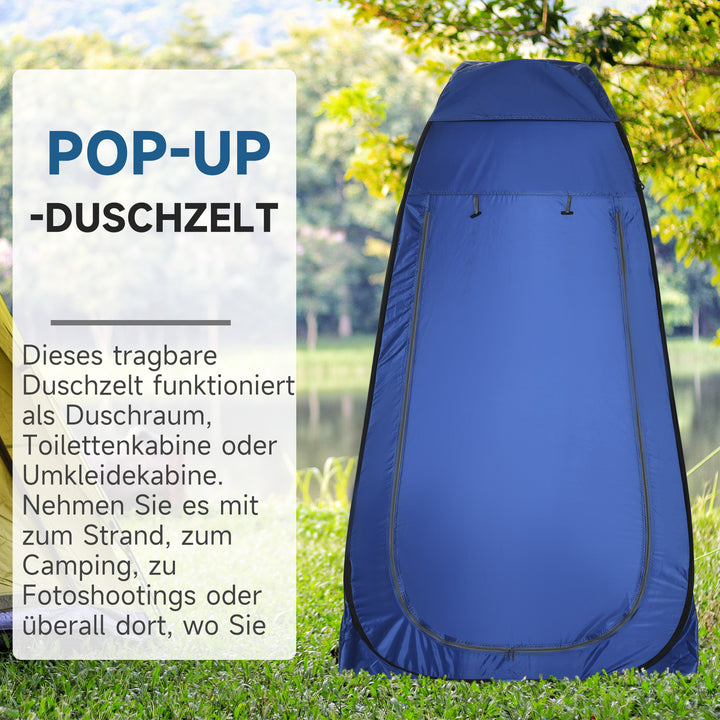 Pop-up toilettelt, mobil camping douchetent, omkleedtelt med indvendig vakuum, douchecabine, kleedcabine, vandtæt, polyester, mørk blå, 120 x 120 x 190 cm