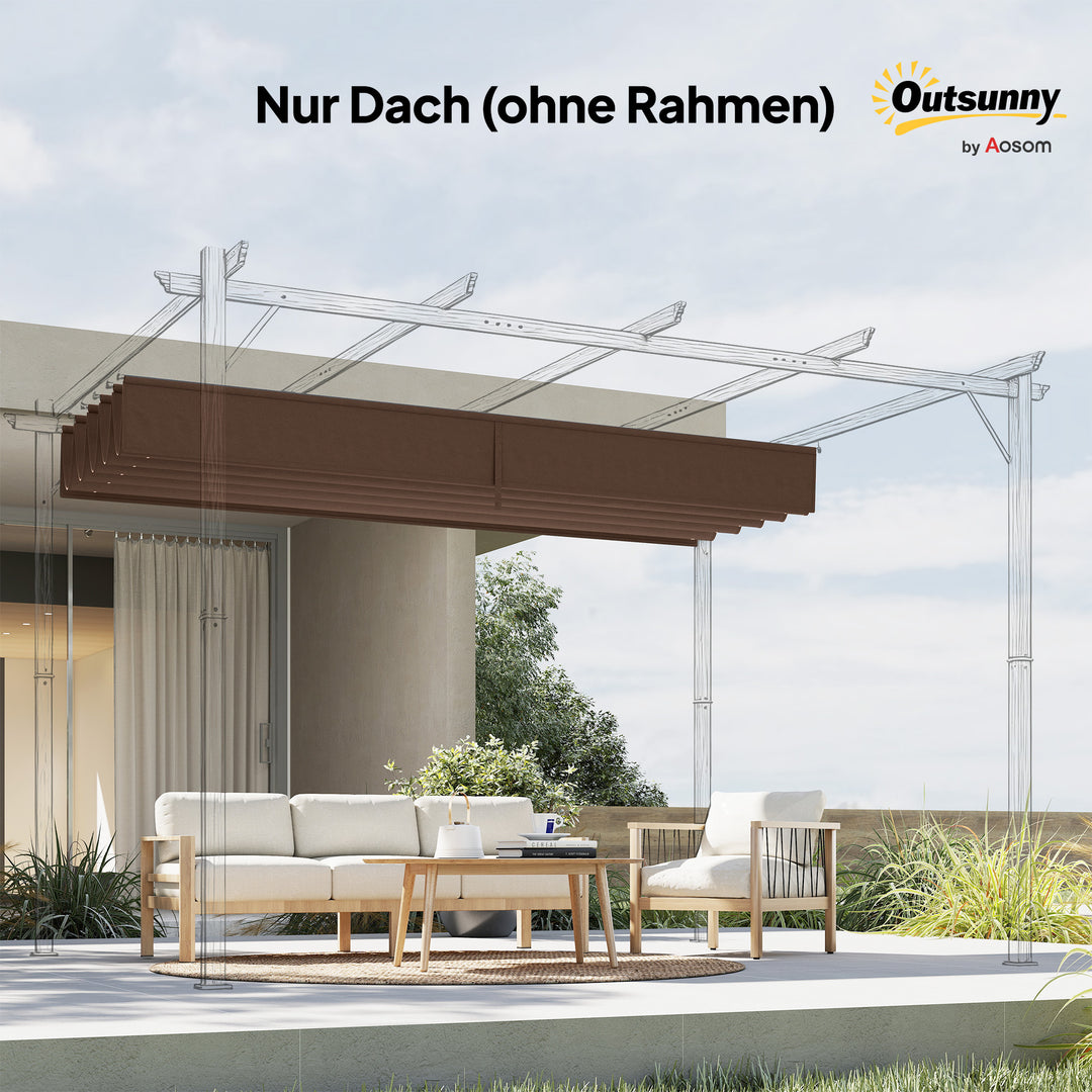 Udskiftningstag til 4 x 3 m pergola, udtrækkeligt, med drænhuller til regnvand, vejrbestandigt, polyester, 350 x 260 cm Kaffe