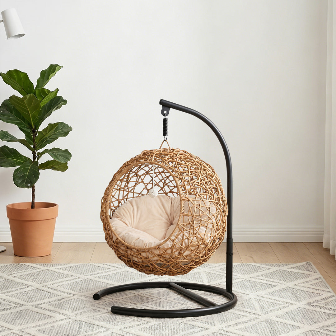 Rattan katteseng, kattehule med vaskbar hynde og legebold, til katte op til 10 kg, 45 x 41 x 75 cm, lysebrun