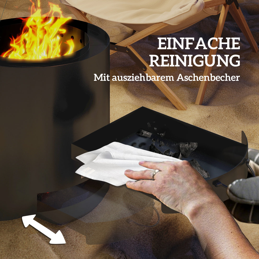 Bålfad 45x42cm lavet af rustfrit stål med ildfast materiale og askebakke, sort
