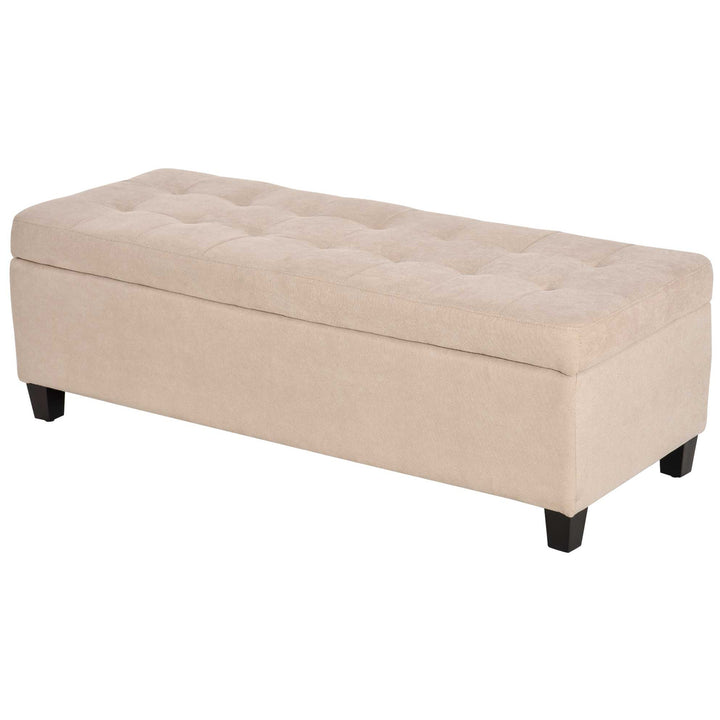 Polstret bænk med opbevaring, knapsyninger, op til 120 kg, 125 x 49 x 41,5 cm, beige