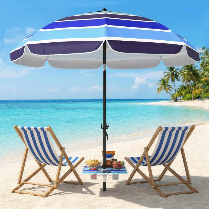 Strandparasol Ø198 cm UV30+ Strandparasol med foldbart bord, kopholder, justerbar hældning, flerfarvet