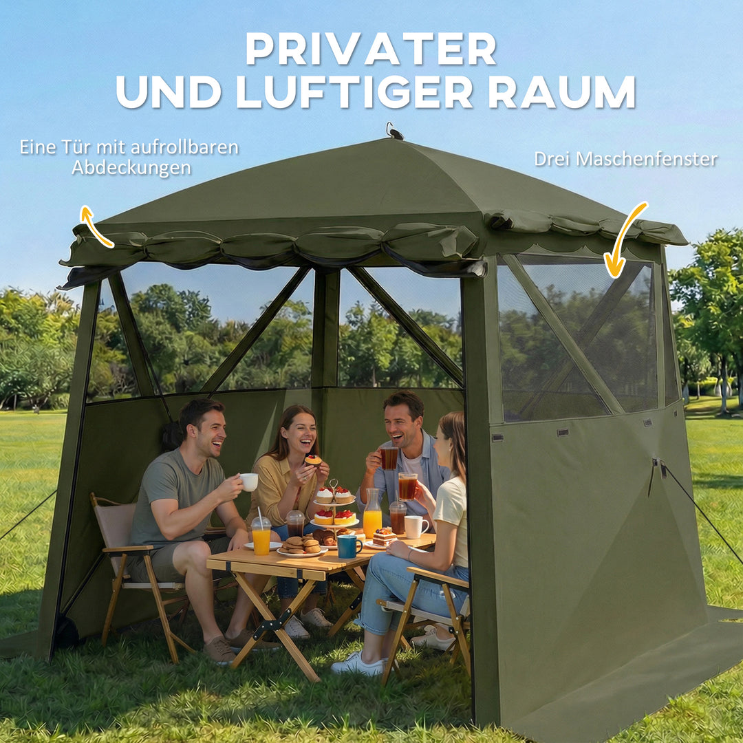 2x2m vandtæt, stabil, vintersikker pop-up foldbar pavillon med 4 sidepaneler, netvinduer, hoveddør, UV 30+