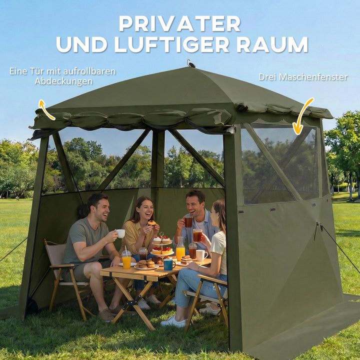 2x2m vandtæt, stabil, vintersikker pop-up foldbar pavillon med 4 sidepaneler, netvinduer, hoveddør, UV 30+